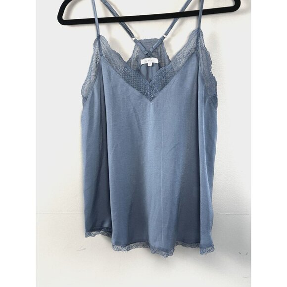 Womens Y2K Dusty Blue Silky Cami M Lace Trim Coquette Romantic Fairy Grunge Tank - Picture 1 of 8